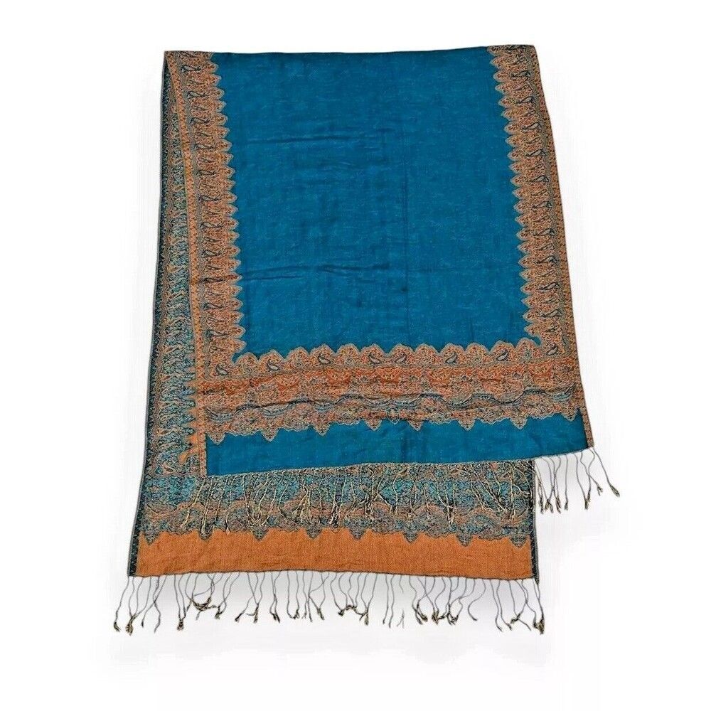 45% Viscose 55% Acrylic Paisley Scarf Wrap Brown Green Blue 47" X 26.3" Women